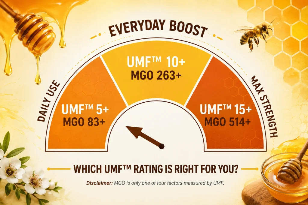 UMF Grading chart showing level of MGO