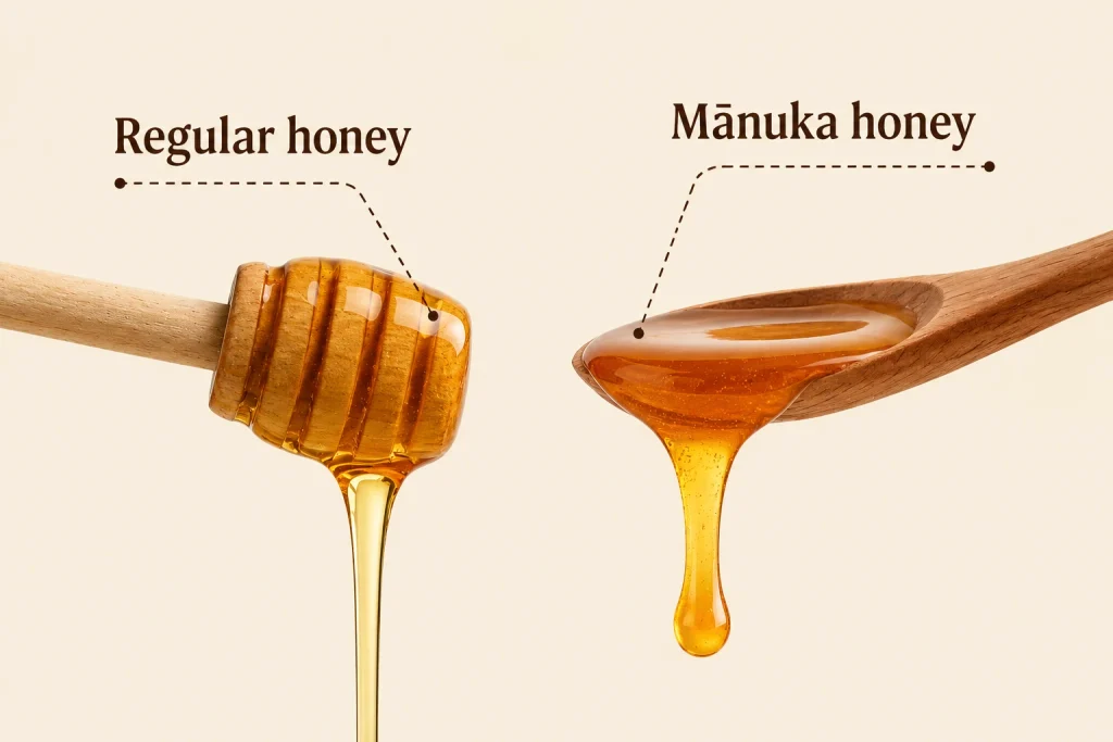 visual differences between manuka & regular honey 