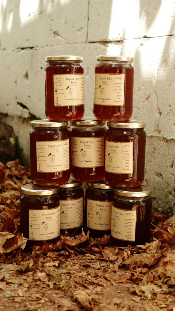 Elegant composition of organic honey jars 